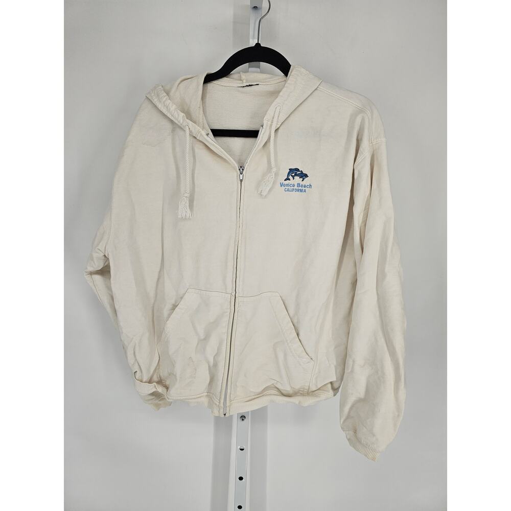 Vtg Y2K Venice Beach CA Womens Sz XL Full Zip Hoodie White w/ Dolphins
